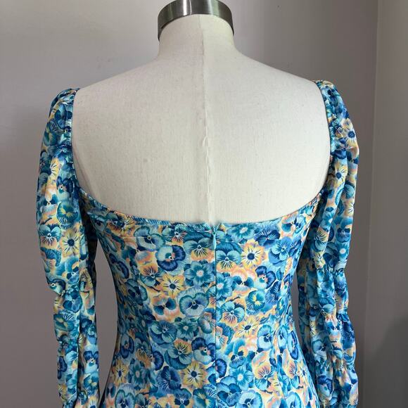 Paloma Blue Romantic Long Blue Floral Sleeve Isla Midi Dress Size Small - Picture 4 of 11